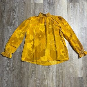 TUCKER Mustard Yellow Women's 100% Silk Floral Blouse